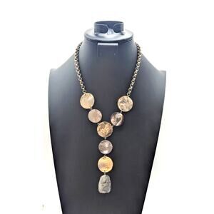 Lydell N.Y.C. Silver Tone Rutilated Quartz Shell Disk Rolo 18" Chain Necklace